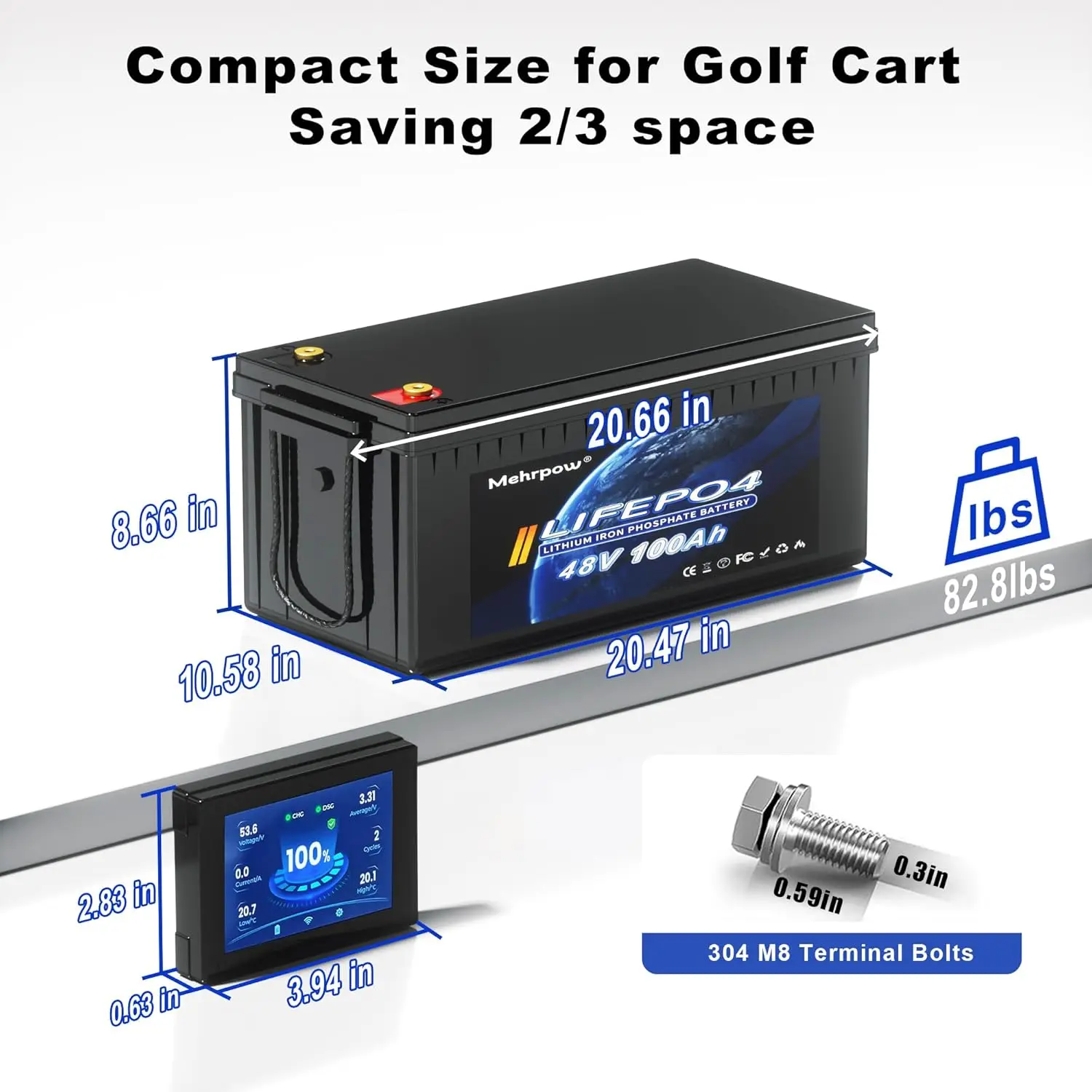 48V Lithium Battery Golf Cart Batteries Kit with Smart 200A BMS 58.4V 18A Charger Touch Monitor & Mobile APP 10000, Customi
48V Lithium Battery Golf Cart Batteries Kit with Smart 200A BMS 58.4V 18A Charger Touch Monitor & Mobile APP 10000, Customi