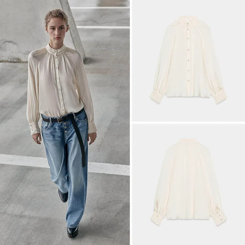 Ele Long Sve Stand Collar Silk Satin Feel irt New Arrival Women's Faion Spring Collection 8-25 Years Old
Ele Long Sve Stand Collar Silk Satin Feel irt New Arrival Women's Faion Spring Collection 8-25 Years Old