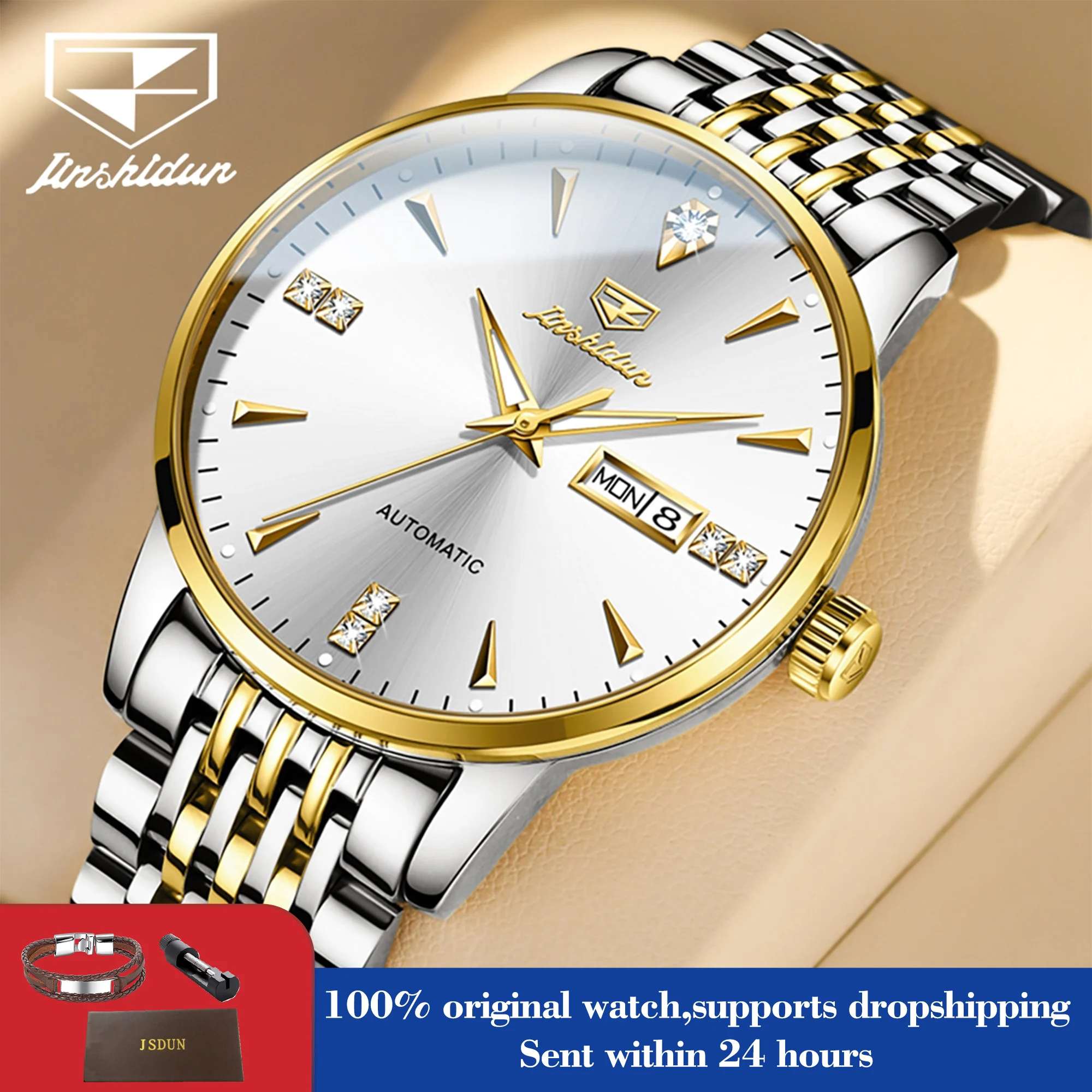 JSDUN 8943 Top Brand Mechanical Watch For Men Dual Calendar Automatic Hand Clock Original Stainless Steel Waterproof Man Watches
JSDUN 8943 Top Brand Mechanical Watch For Men Dual Calendar Automatic Hand Clock Original Stainless Steel Waterproof Man Watches