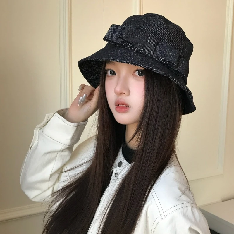 Korean Simple Bow Denim Bucket Hat Spring and Summer Street Fashion Big Head Temperament Sunshade Dome Sun Caps for Women
Korean Simple Bow Denim Bucket Hat Spring and Summer Street Fashion Big Head Temperament Sunshade Dome Sun Caps for Women