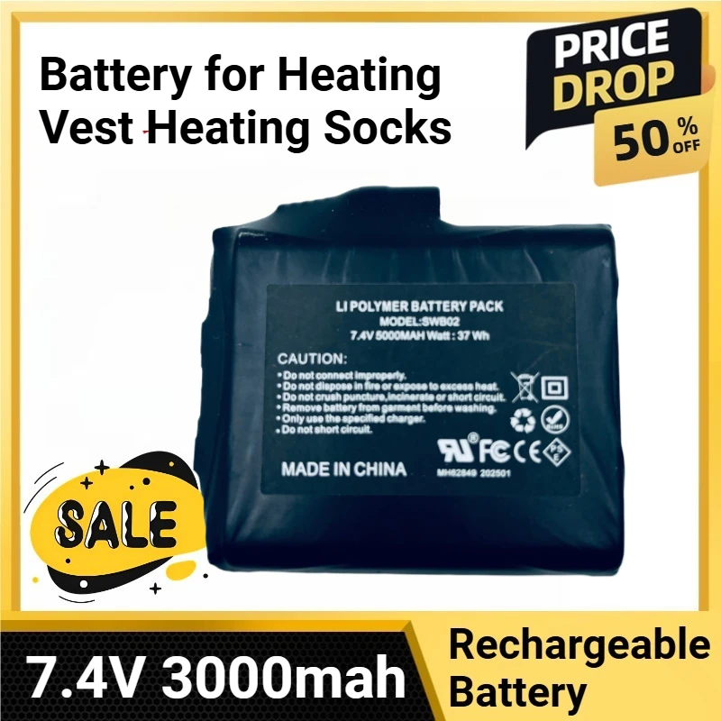 755060-2S Heated Gloves Battery Lithium 7.4V 3000mah Polymer Battery for Heating Vest Heating Socks
755060-2S Heated Gloves Battery Lithium 7.4V 3000mah Polymer Battery for Heating Vest Heating Socks