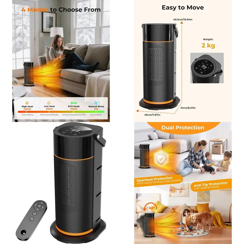 1500W PTC Ceramic Space Heater with Remote, Timer, 70° Oscillation, LED Display, Child Lock for Home and Office Use
1500W PTC Ceramic Space Heater with Remote, Timer, 70° Oscillation, LED Display, Child Lock for Home and Office Use