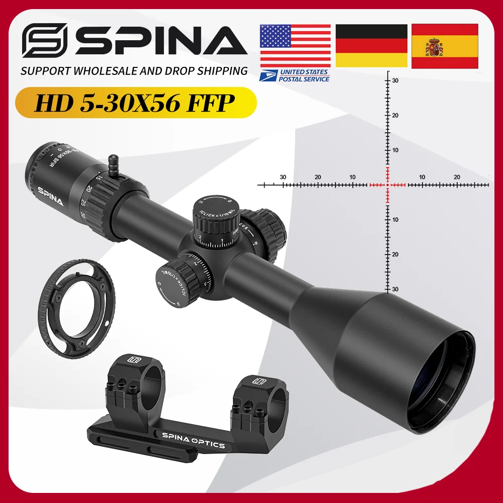 SPINA OPTICS HD 5-30x56 FFP Rifle Scope Hunting Turrets Lock Reset Side parallax Sight PCP/Carbine AR 15.308.556 7.62 22LR etc
SPINA OPTICS HD 5-30x56 FFP Rifle Scope Hunting Turrets Lock Reset Side parallax Sight PCP/Carbine AR 15.308.556 7.62 22LR etc