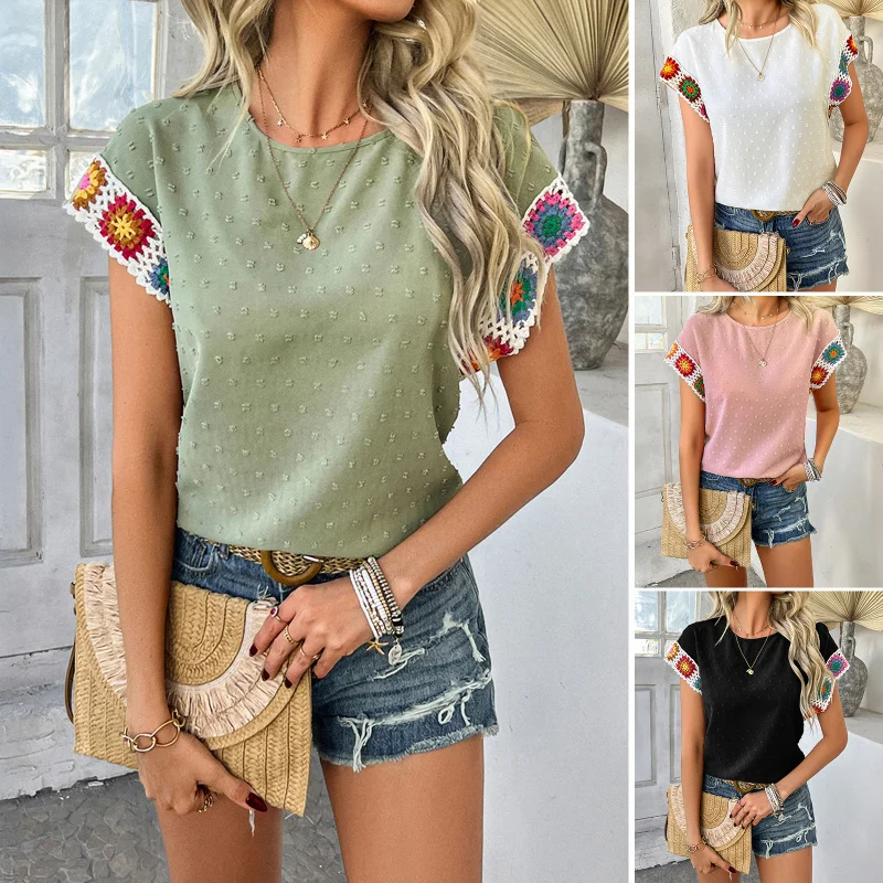 Casual Contrasting Vacation Polka Dot Embroidery Short Sleeved Top Shirt Women'S Clothing
Casual Contrasting Vacation Polka Dot Embroidery Short Sleeved Top Shirt Women'S Clothing