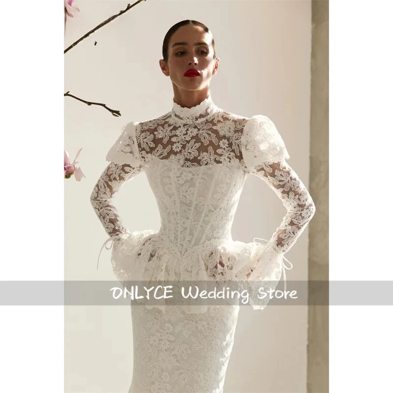 Customized White High Neck Wedding Dresses Mermaid Zip Back Long Sleeve vestidos de noche Floor-Length robe de mariée 2026
Customized White High Neck Wedding Dresses Mermaid Zip Back Long Sleeve vestidos de noche Floor-Length robe de mariée 2026