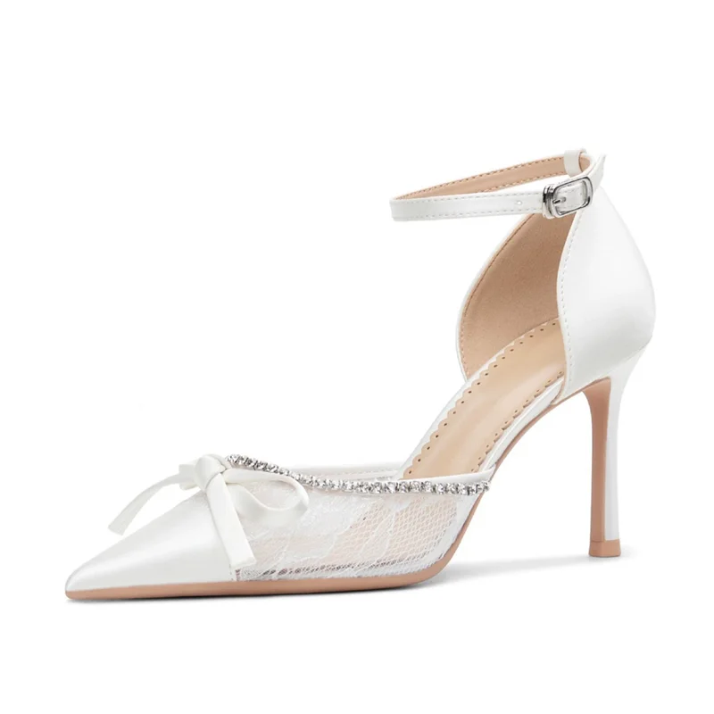 Summer pointed satin lace rhinestone bow sequin wedding shoes thin high-heeled banquet dress large size small size women sandals
Summer pointed satin lace rhinestone bow sequin wedding shoes thin high-heeled banquet dress large size small size women sandals