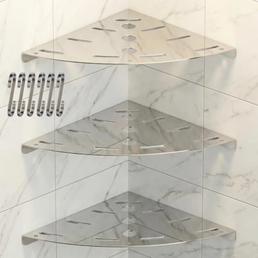 3 Pack Corner Shower Shelves, 304 Stainless Steel Corner Shelf Bathroom with 6 Hooks 40 lbs Heavy Duty, Durable for Inside Show
3 Pack Corner Shower Shelves, 304 Stainless Steel Corner Shelf Bathroom with 6 Hooks 40 lbs Heavy Duty, Durable for Inside Show