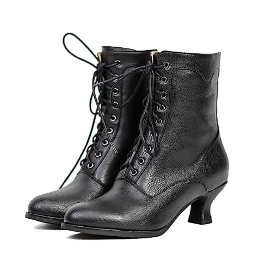 Women's Victorian Ankle Boots - Mid Calf, Round Toe, Black Boots with Chunky Heel and Lace Up Detail
Women's Victorian Ankle Boots - Mid Calf, Round Toe, Black Boots with Chunky Heel and Lace Up Detail