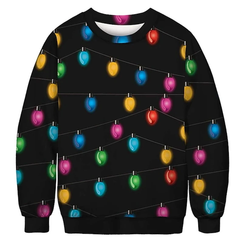 New 3D Print Colorful Christmas Light Sweatshirt For Men Ugly Christmas Pattern Sweater Pullover Casual Loose O Neck Unisex Tops
New 3D Print Colorful Christmas Light Sweatshirt For Men Ugly Christmas Pattern Sweater Pullover Casual Loose O Neck Unisex Tops