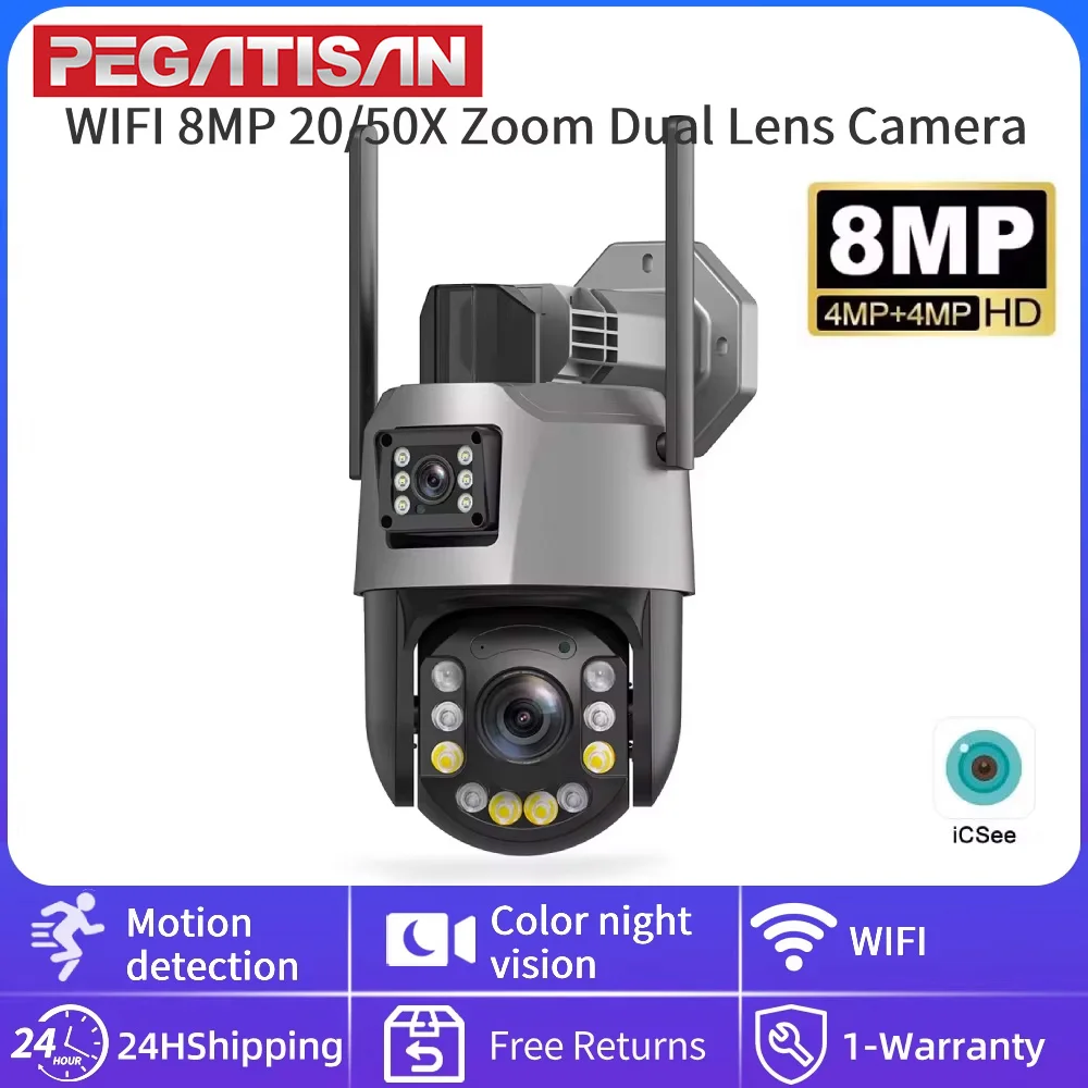 WIFI 4K 8MP Dual Lens 20/50X Zoom PTZ Security Camera Outdoor Surveillance Camera 393ft Ultra Long IR Vision ONVIF ICSEE APP
WIFI 4K 8MP Dual Lens 20/50X Zoom PTZ Security Camera Outdoor Surveillance Camera 393ft Ultra Long IR Vision ONVIF ICSEE APP