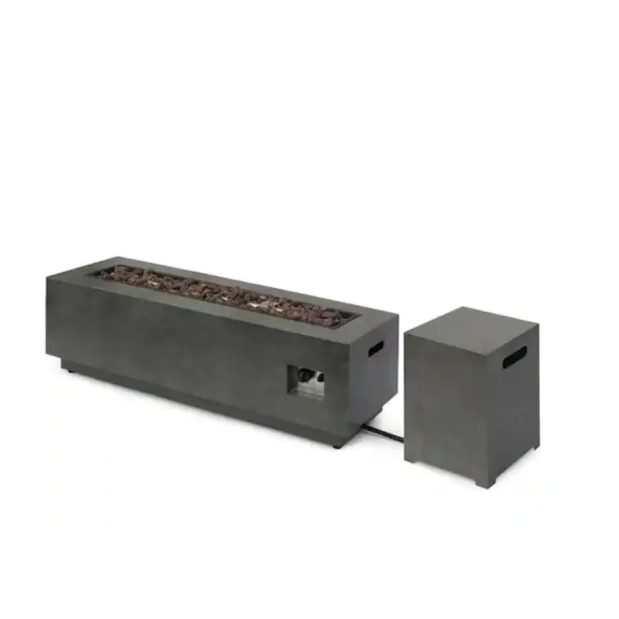 Rectangular iron fire pit for outdoor use, black finish, 50000 BTU high heat output with integrated propane tank holder
Rectangular iron fire pit for outdoor use, black finish, 50000 BTU high heat output with integrated propane tank holder