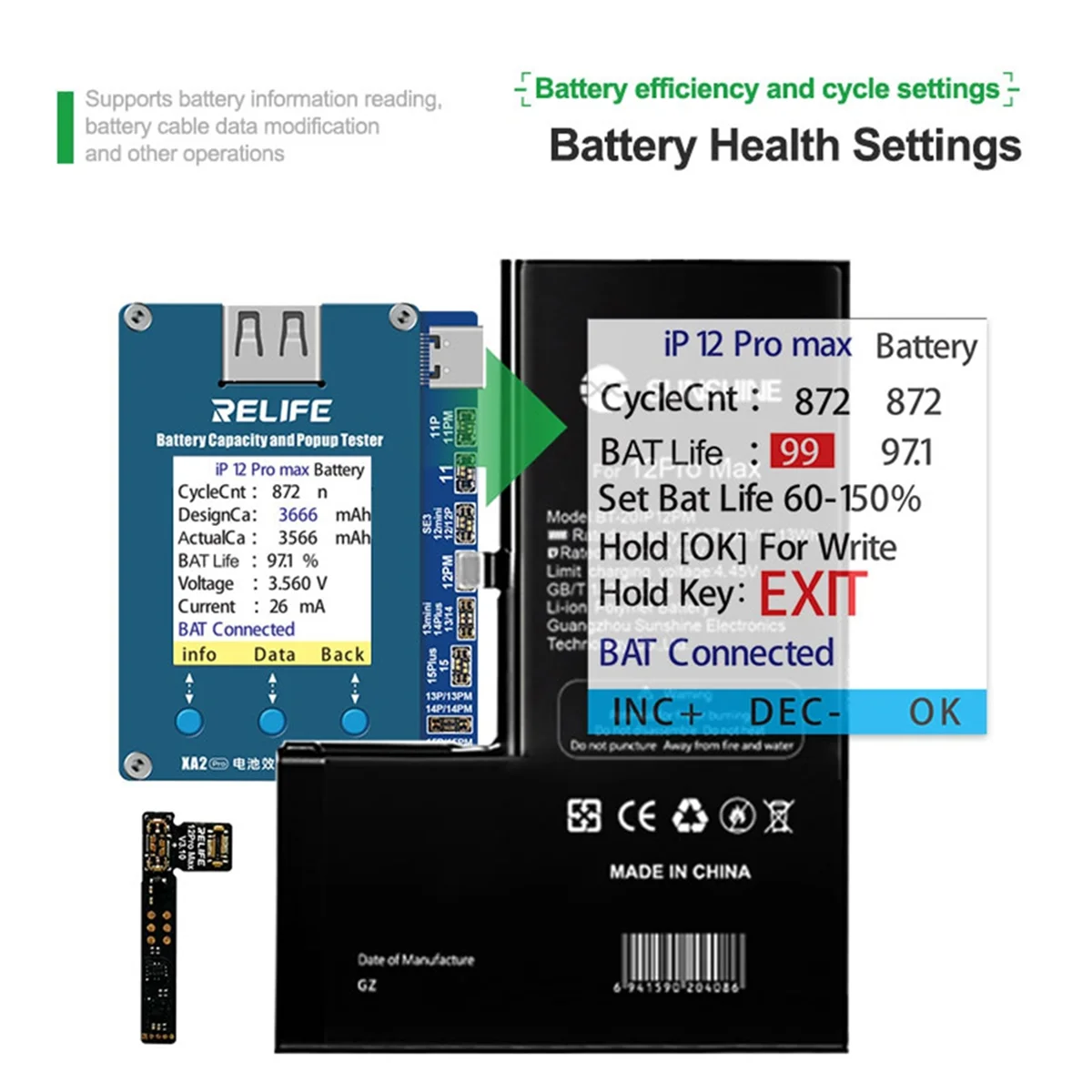 RELIFE Battery Efficiency Tester Mobile Phone 11-15 Pro Max No Need External Cable Battery Data Modify ToolHUG
RELIFE Battery Efficiency Tester Mobile Phone 11-15 Pro Max No Need External Cable Battery Data Modify ToolHUG