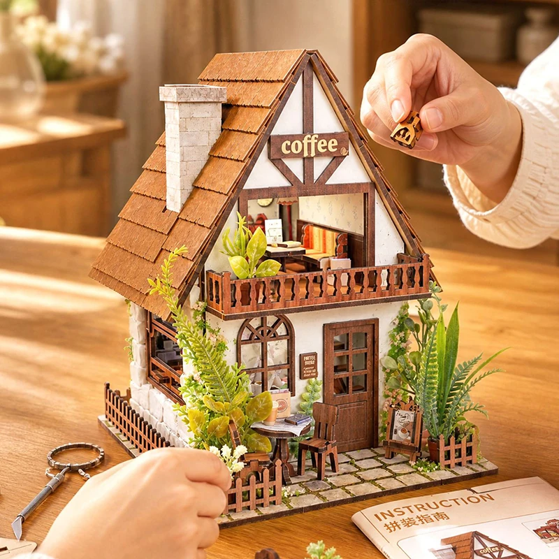 DIY Wooden Miniature Model Kits Coffee House Casa 3D Puzzle Mini Cottage Dollhouse With Furniture for Friends Birthday Gifts
DIY Wooden Miniature Model Kits Coffee House Casa 3D Puzzle Mini Cottage Dollhouse With Furniture for Friends Birthday Gifts
