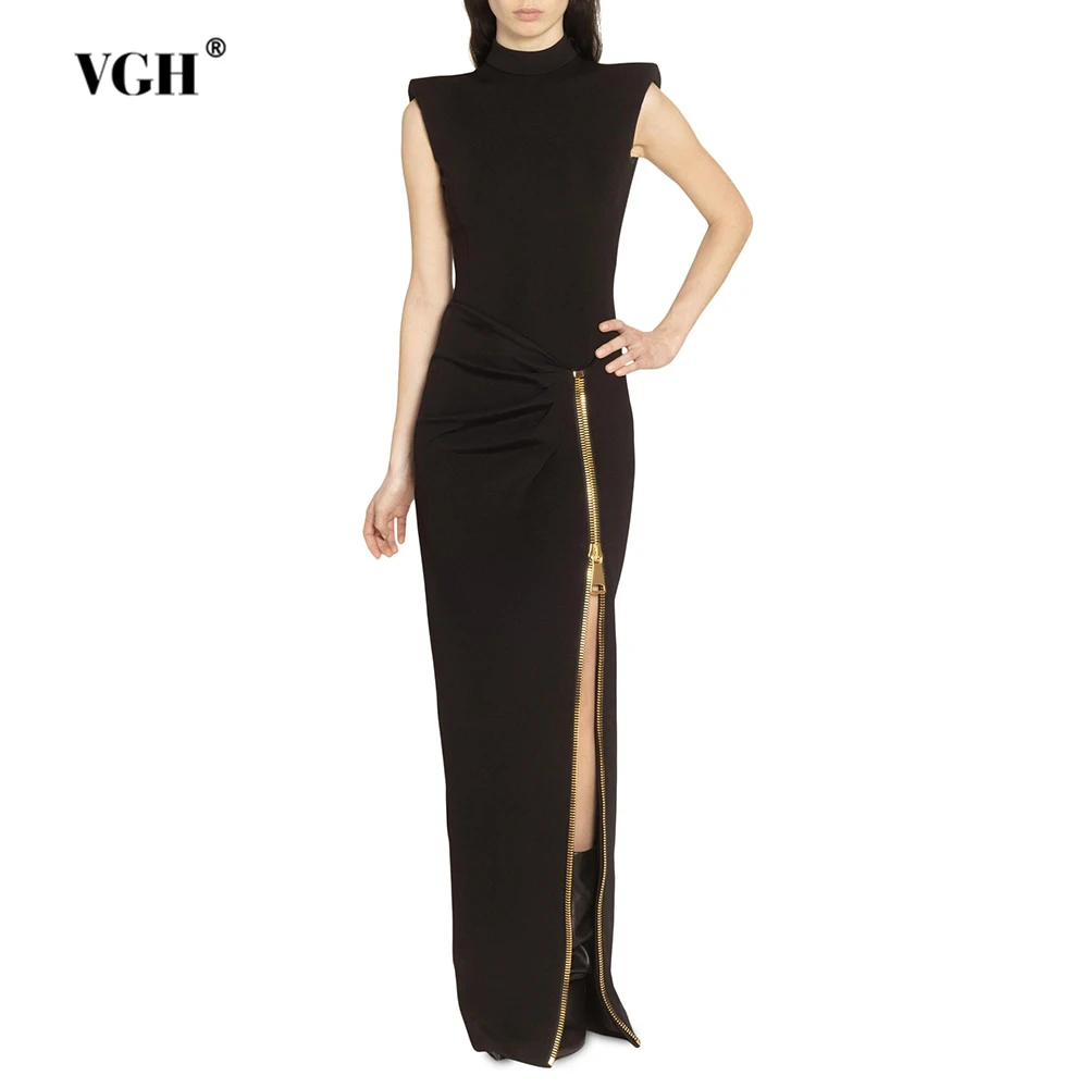 VGH Designer Solid Spliced Zipper Dinner Dresses For Women Stand Collar Sleeveless High Waist Folds Long Dress Female Fashion 
VGH Designer Solid Spliced Zipper Dinner Dresses For Women Stand Collar Sleeveless High Waist Folds Long Dress Female Fashion
