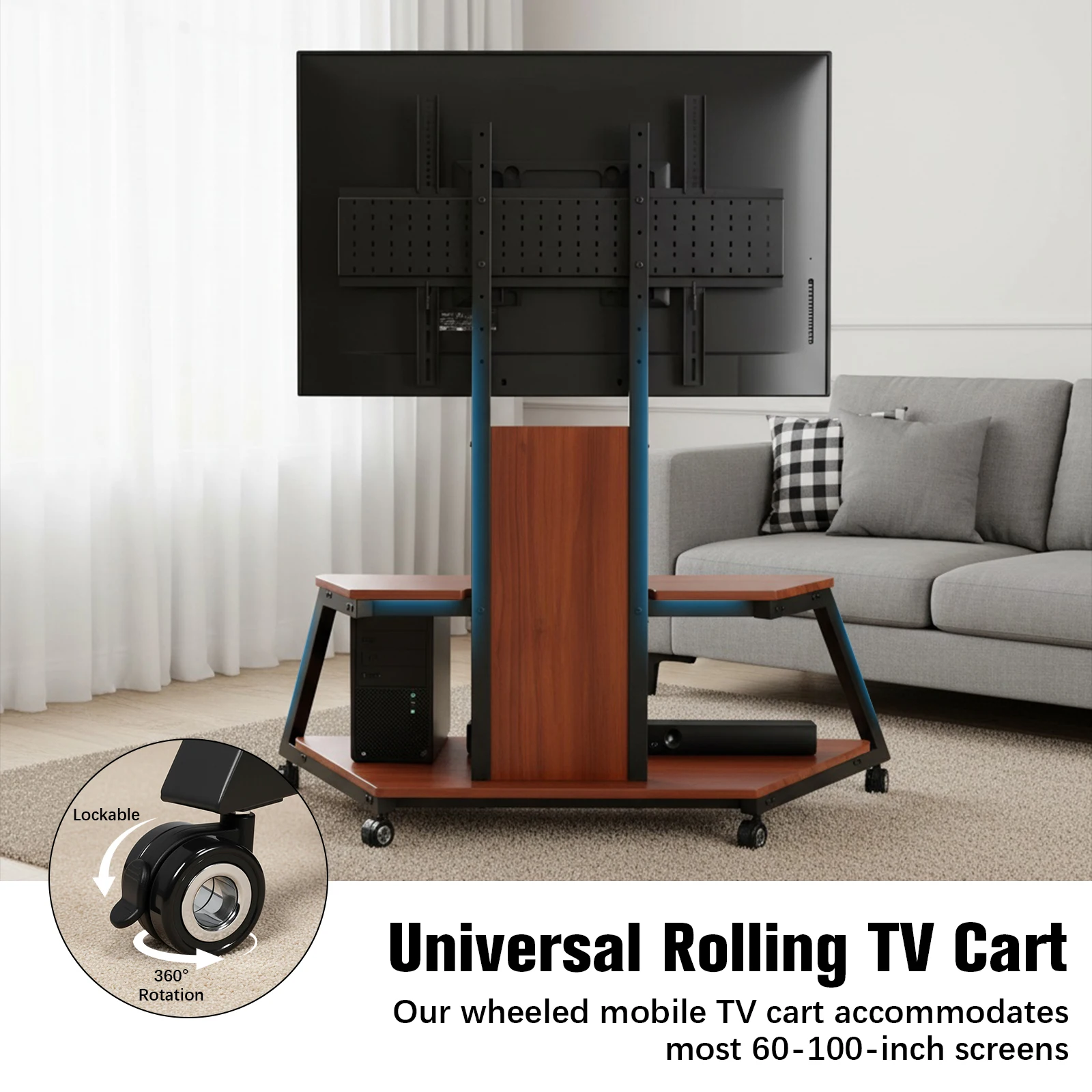 Mobile TV Cart for 60 To 100 Inch Screens Up To 220 Lbs with Wooden Shelves and Pegboard Panels Height Adjustable Locking Wheels
Mobile TV Cart for 60 To 100 Inch Screens Up To 220 Lbs with Wooden Shelves and Pegboard Panels Height Adjustable Locking Wheels