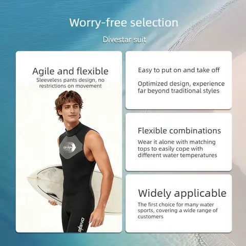 3mm Neoprene Sleeveless Wetsuit for Men, One Piece Ultra Elastic Diving Suit with Zipper, Thermal Swimwear for Swimming, Surfing