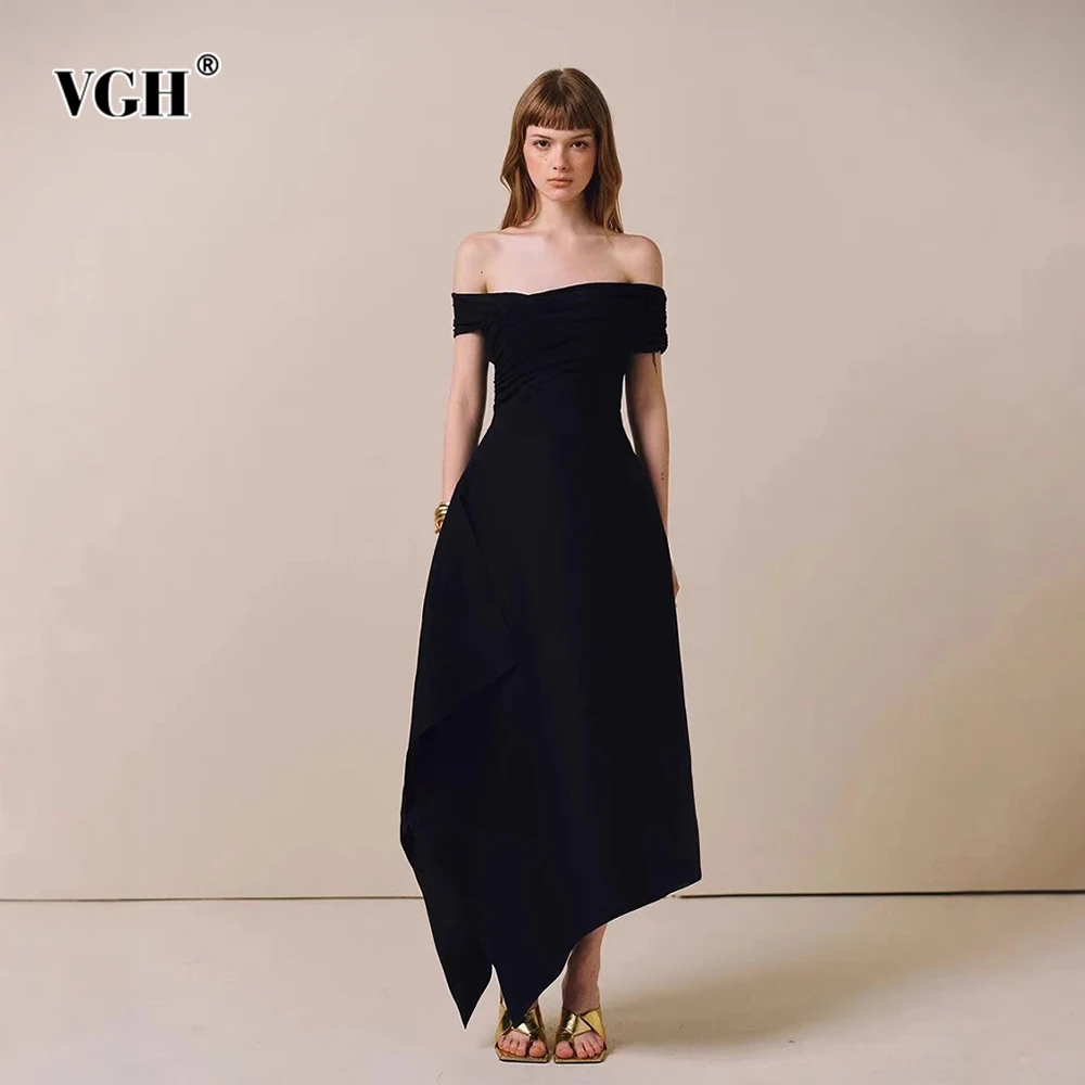 VGH Elegant Solid Slimming Dinner Dresses For Women Slash Neck Off The Shoulder Sleeve High Waist Designer Dress Female Style
VGH Elegant Solid Slimming Dinner Dresses For Women Slash Neck Off The Shoulder Sleeve High Waist Designer Dress Female Style