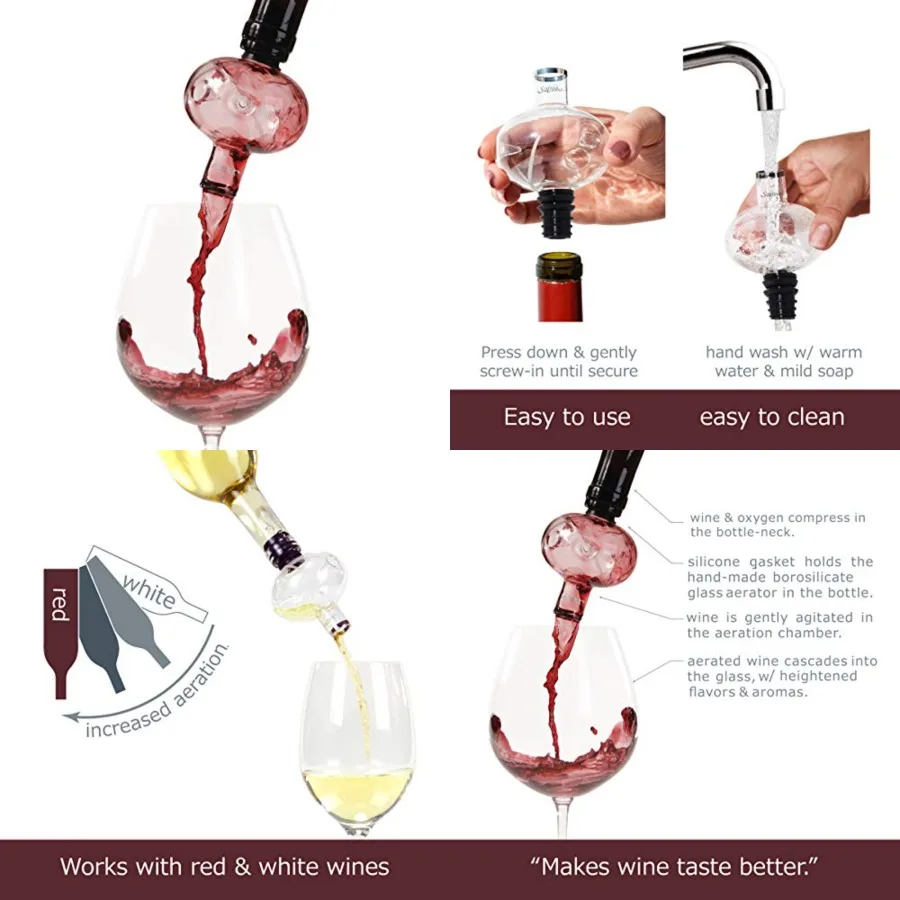 Soireehome - In Bottle Wine Aerator - For Red Wine, White Wine, And Rose Wine - Made Of Glass, Makes Your Wine Taste Better
Soireehome - In Bottle Wine Aerator - For Red Wine, White Wine, And Rose Wine - Made Of Glass, Makes Your Wine Taste Better