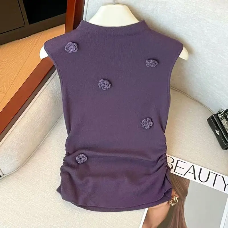 Fashion Flower Knitted Sweater Vest Women Sleeveless Top Half High Collar Slim Solid Color Top Club Party Sweater Vest
Fashion Flower Knitted Sweater Vest Women Sleeveless Top Half High Collar Slim Solid Color Top Club Party Sweater Vest