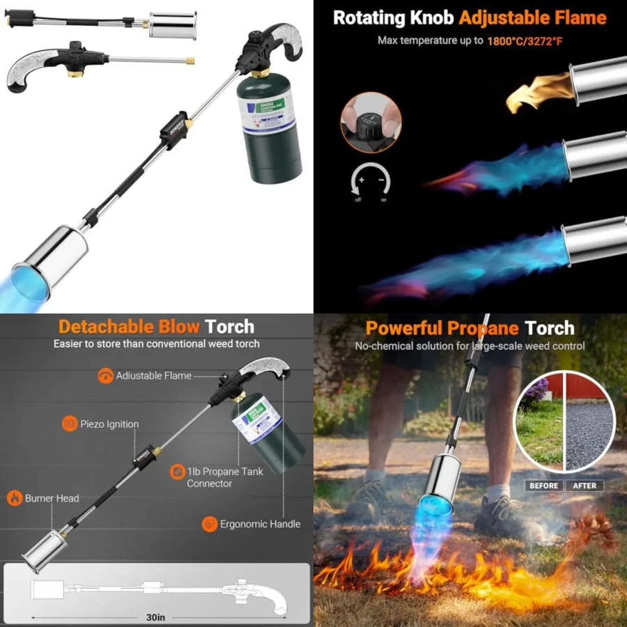 Propane Torch Weed Burner, High Output Weed Torch Flamethrower, 30 Detachable Long Arm Heavy Duty Blow Torch For Garden, Wood,
Propane Torch Weed Burner, High Output Weed Torch Flamethrower, 30 Detachable Long Arm Heavy Duty Blow Torch For Garden, Wood,