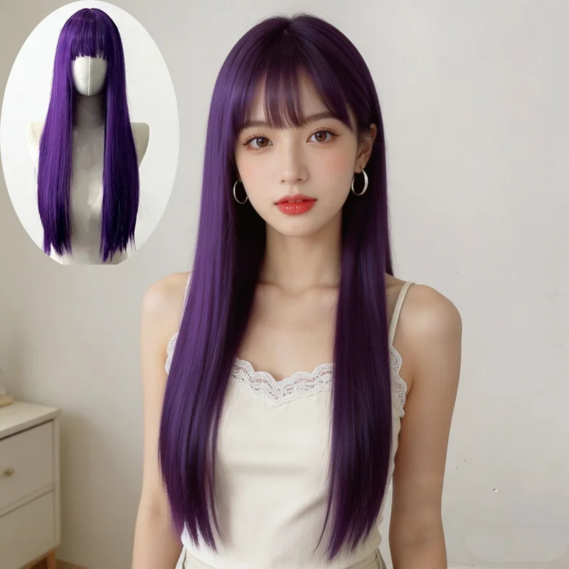 Women's purple hair wig, Lolita style, natural and realistic long straight synthetic fiber full headpiece
Women's purple hair wig, Lolita style, natural and realistic long straight synthetic fiber full headpiece