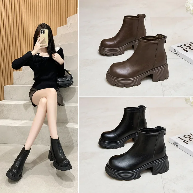 Korean Style Chunky Heel Ankle Boots, Fashion Faux Leather Booties with Plush Lining, Warm Comfortable Casual Shoes
Korean Style Chunky Heel Ankle Boots, Fashion Faux Leather Booties with Plush Lining, Warm Comfortable Casual Shoes