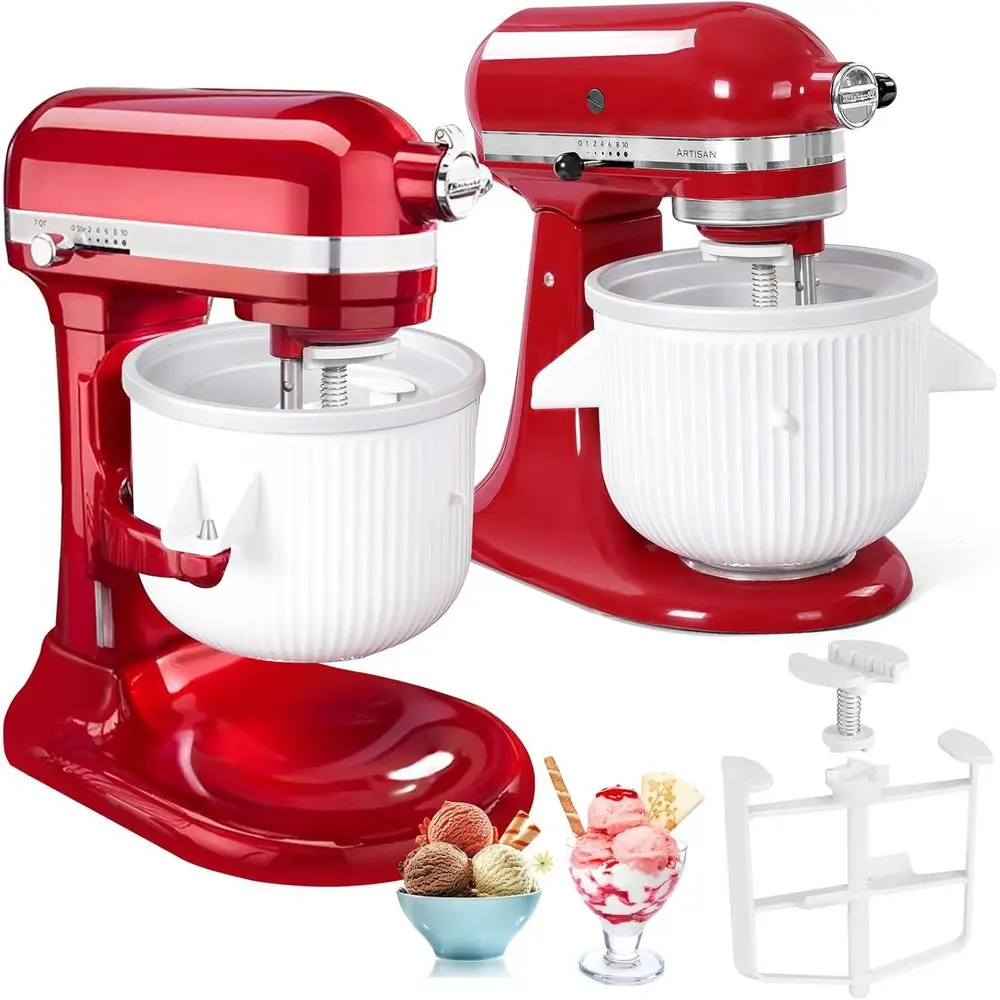 4.5-7QT Mixer Compatible Ice Cream Maker, 2 Quart Capacity, Dishwasher Safe
4.5-7QT Mixer Compatible Ice Cream Maker, 2 Quart Capacity, Dishwasher Safe
