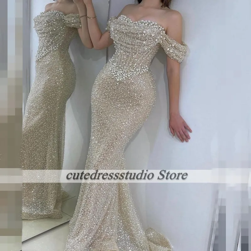 Luxury Mermaid Evening Dresses 2025 Off Shoulder Glitter Sequin Wedding Party Gowns Short Sleeves Vestidos De Gala Customized
Luxury Mermaid Evening Dresses 2025 Off Shoulder Glitter Sequin Wedding Party Gowns Short Sleeves Vestidos De Gala Customized