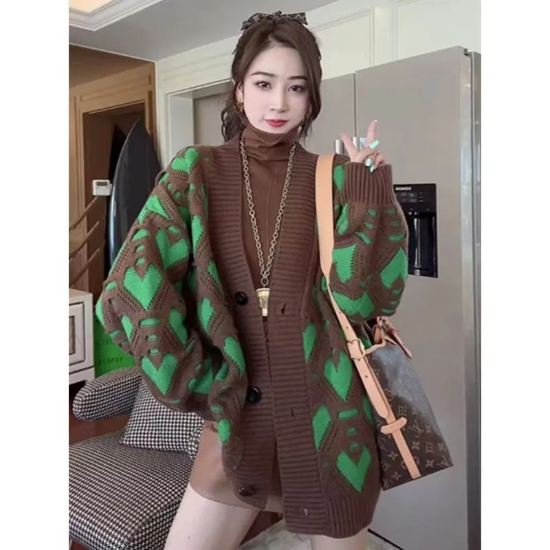 Love Contrast Color Sweater Cardigan Women 2023 Autumn Loose Long Sleeve V Neck Mid length Knitted Coat Cardigan Sweater Female
Love Contrast Color Sweater Cardigan Women 2023 Autumn Loose Long Sleeve V Neck Mid length Knitted Coat Cardigan Sweater Female