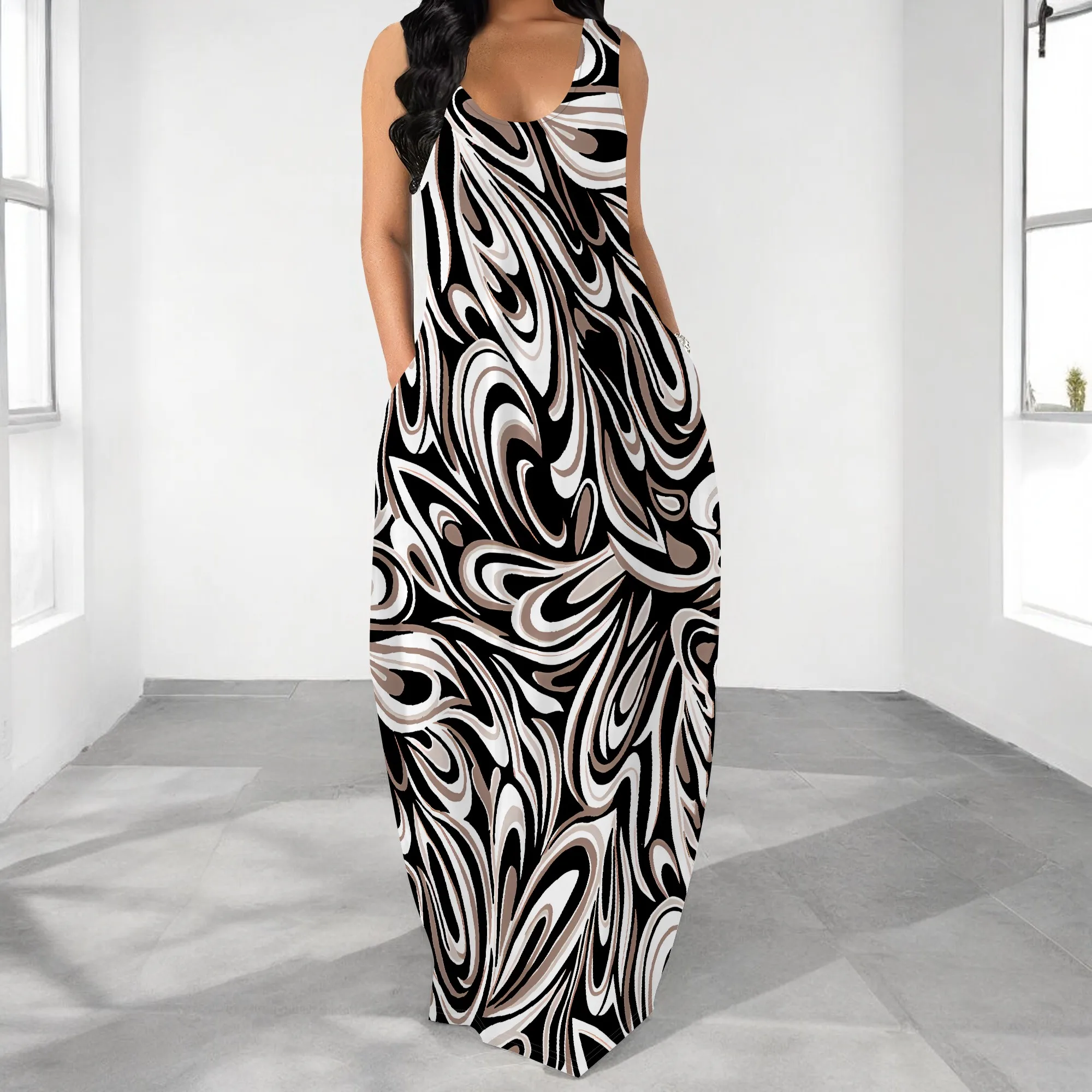 Plus Size Abstract Swirl Print Sleeveless Maxi Dress Women Summer Casual Long Loose Tank Dress
Plus Size Abstract Swirl Print Sleeveless Maxi Dress Women Summer Casual Long Loose Tank Dress