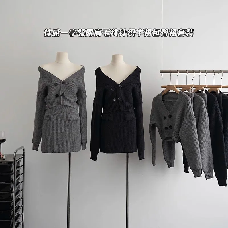 Two Piece Sets Womens Outfits Slash Neck Off-shoulder Sweater Elastic High Waist Hip Mini Skirt Fashion Knitted Set Autumn New
Two Piece Sets Womens Outfits Slash Neck Off-shoulder Sweater Elastic High Waist Hip Mini Skirt Fashion Knitted Set Autumn New