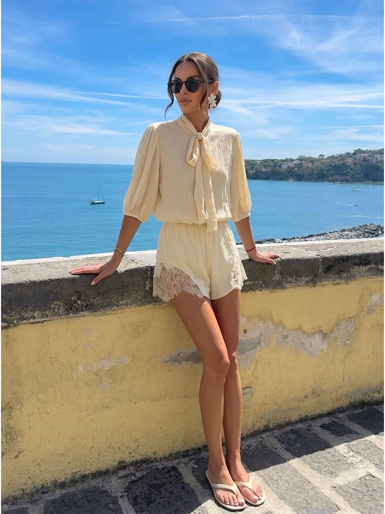 HH Women Summer Spring Old Money Elegant Cream Lace Trim Blouse Spring Bow Tie Neck Lantern Sleeve Short Co Ord Lightweight Set
HH Women Summer Spring Old Money Elegant Cream Lace Trim Blouse Spring Bow Tie Neck Lantern Sleeve Short Co Ord Lightweight Set