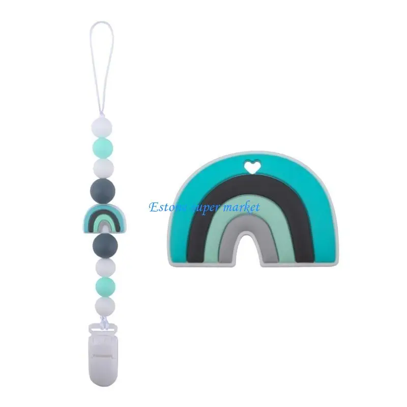 090B Cartoon Rainbow Silicone Pacifier Clip with Teether Set Teething Soother Toy Pacifiers Chain Holder for Baby Girls Boys
090B Cartoon Rainbow Silicone Pacifier Clip with Teether Set Teething Soother Toy Pacifiers Chain Holder for Baby Girls Boys