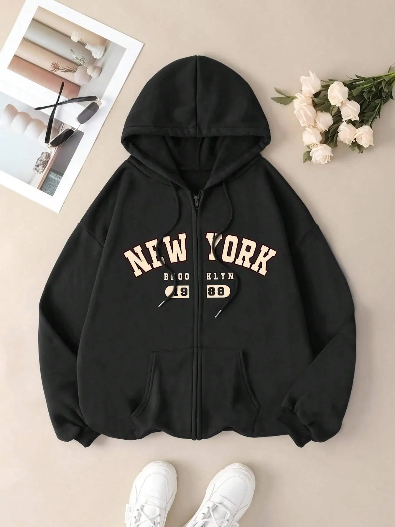 Толстовка на молнии с принтом New York Brooklyn 1988, женская теплая флисовая свободная толстовка, повседневная уличная спортивная одежда для женщин
Толстовка на молнии с принтом New York Brooklyn 1988, женская теплая флисовая свободная толстовка, повседневная уличная спортивная одежда для женщин