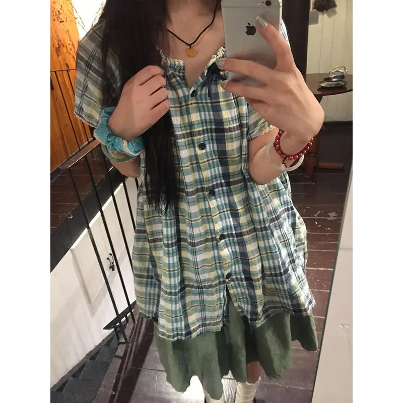 Onalippa Rural Style Single Breasted Short Sleeved Checkered Shirt Top Summer Niche Pleated High Waisted Skirt Two-piece Set
Onalippa Rural Style Single Breasted Short Sleeved Checkered Shirt Top Summer Niche Pleated High Waisted Skirt Two-piece Set