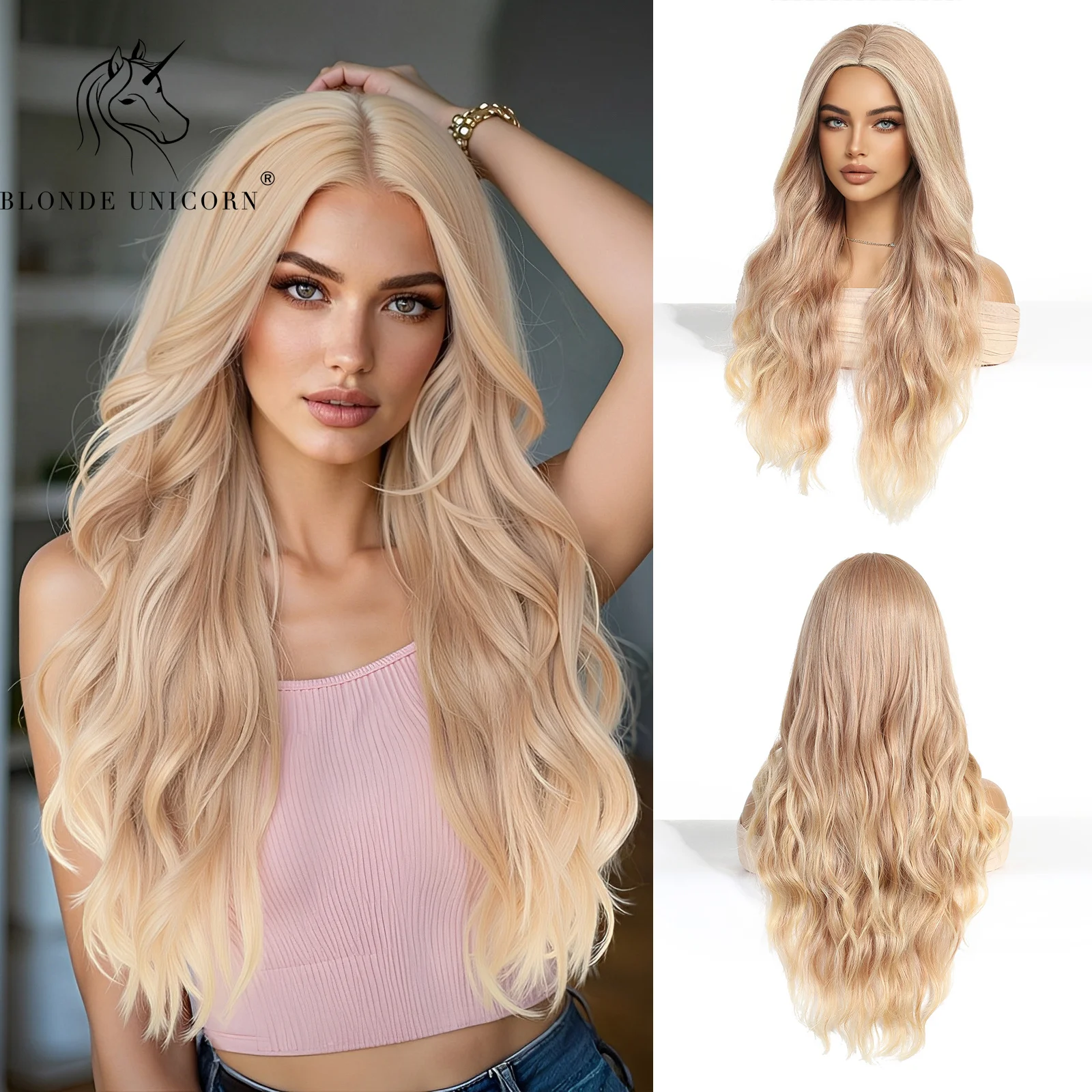 Blonde Unicorn Synthetic Wigs Blonde Elegant Long Wavy Hair Wig for Women Cosplay Party UseHeat Resistant Fiber Smooth Texture
Blonde Unicorn Synthetic Wigs Blonde Elegant Long Wavy Hair Wig for Women Cosplay Party UseHeat Resistant Fiber Smooth Texture