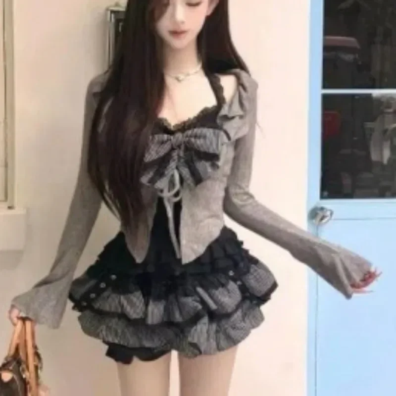 Американские винтажные костюмы, женский вязаный кардиган + корсет Y2k, жилет + мини-юбки, комплекты из трех предметов в японском стиле Kawaii Lolita, корейский
Американские винтажные костюмы, женский вязаный кардиган + корсет Y2k, жилет + мини-юбки, комплекты из трех предметов в японском стиле Kawaii Lolita, корейский