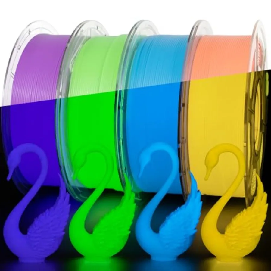 3D printer filament bundle for hobbyist use PETG material orange/green/blue/purple colors glow-in-the-dark feature 1.75 mm diam
3D printer filament bundle for hobbyist use PETG material orange/green/blue/purple colors glow-in-the-dark feature 1.75 mm diam