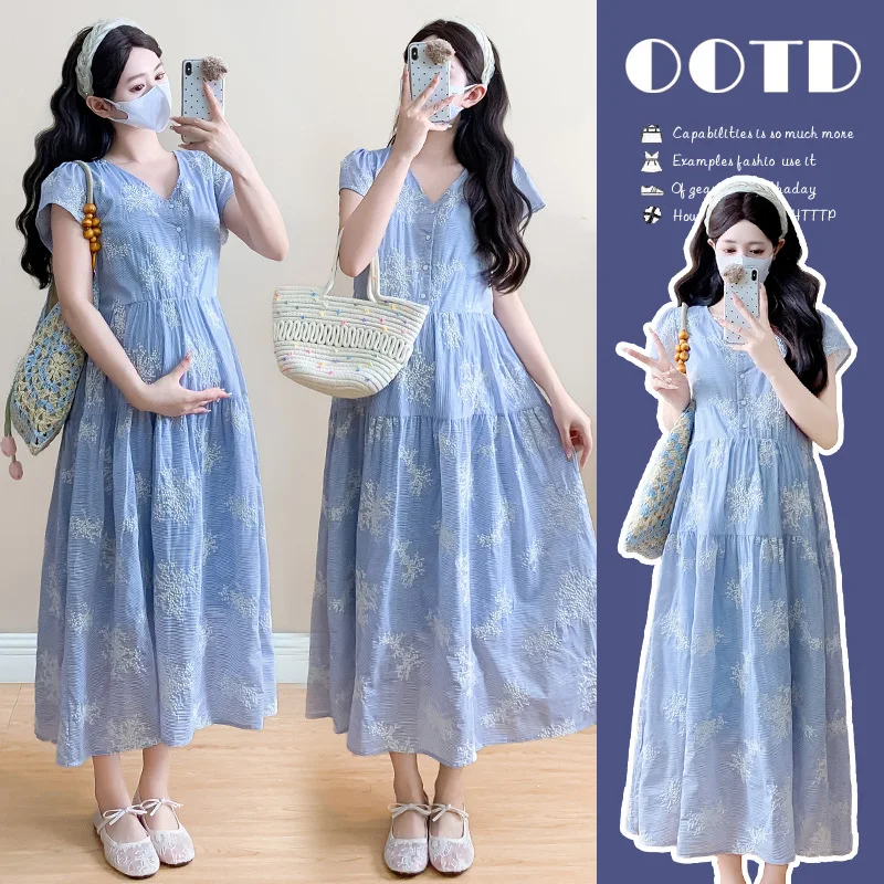 Maternity Dress Summer 2026 Light Blue V Neck A Line Embroidery Flowy Dress for Pregnant Women Holiday Beach Wear
Maternity Dress Summer 2026 Light Blue V Neck A Line Embroidery Flowy Dress for Pregnant Women Holiday Beach Wear