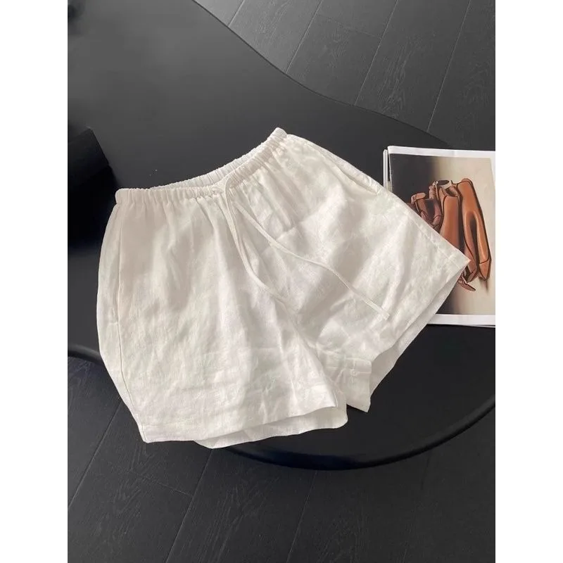 Women's White Linen Blend Drawstring Shorts Elastic Waist Loose Fit Casual Summer Shorts with Pockets
Women's White Linen Blend Drawstring Shorts Elastic Waist Loose Fit Casual Summer Shorts with Pockets