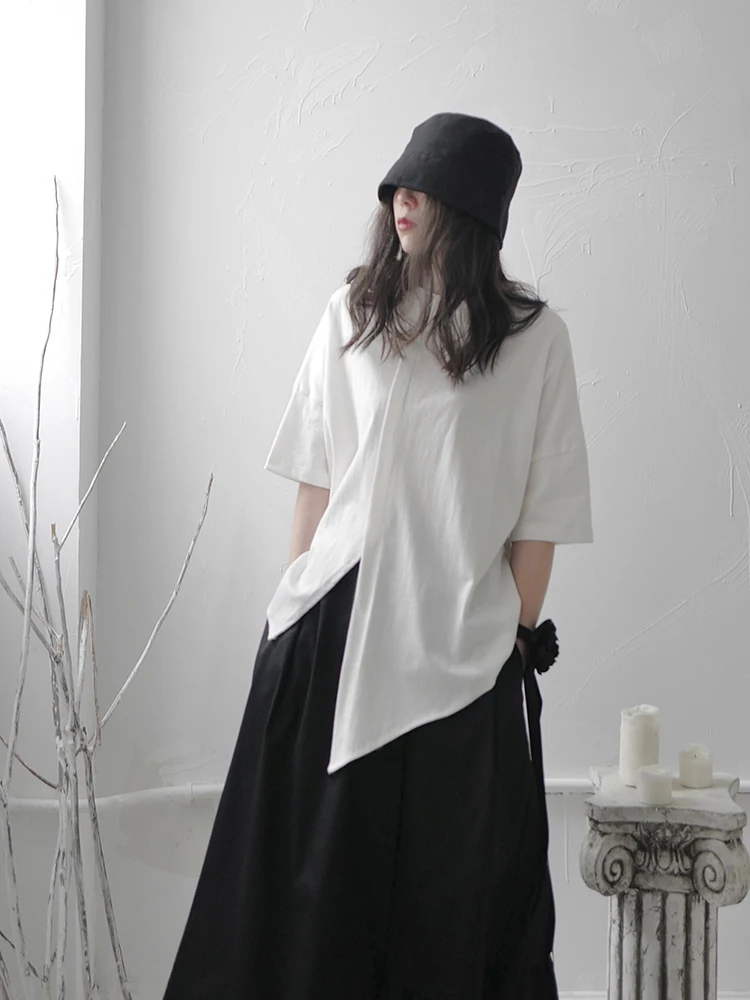 Loose Short Sleeve T-Shirt Women Summer Street Punk Style Asymmetric Design Breathable Cotton Casual round Neck Top
Loose Short Sleeve T-Shirt Women Summer Street Punk Style Asymmetric Design Breathable Cotton Casual round Neck Top