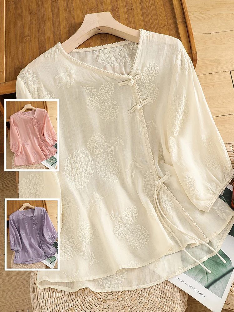 Casual Cotton Linen irt Embroidered Button up Five Sve Loose Fit Summer Top for plus Size Women Pear Body pe
Casual Cotton Linen irt Embroidered Button up Five Sve Loose Fit Summer Top for plus Size Women Pear Body pe