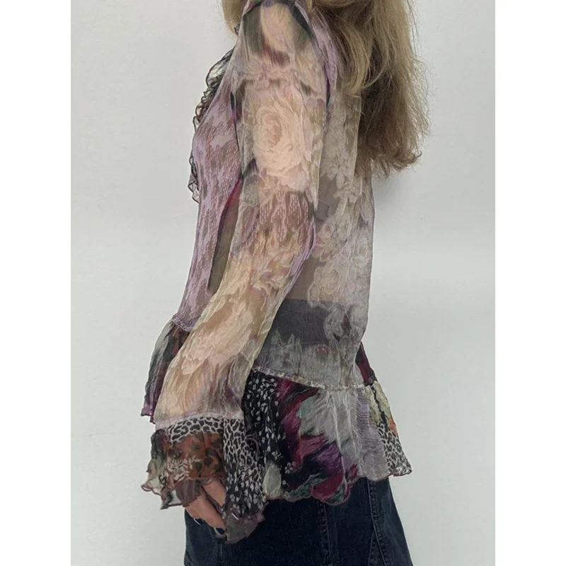 Women's Spring Summer Slimming Tops Long Sleeve V Neck Vintage Pattern Print Irregular Ruffle Mesh-shirt
Women's Spring Summer Slimming Tops Long Sleeve V Neck Vintage Pattern Print Irregular Ruffle Mesh-shirt