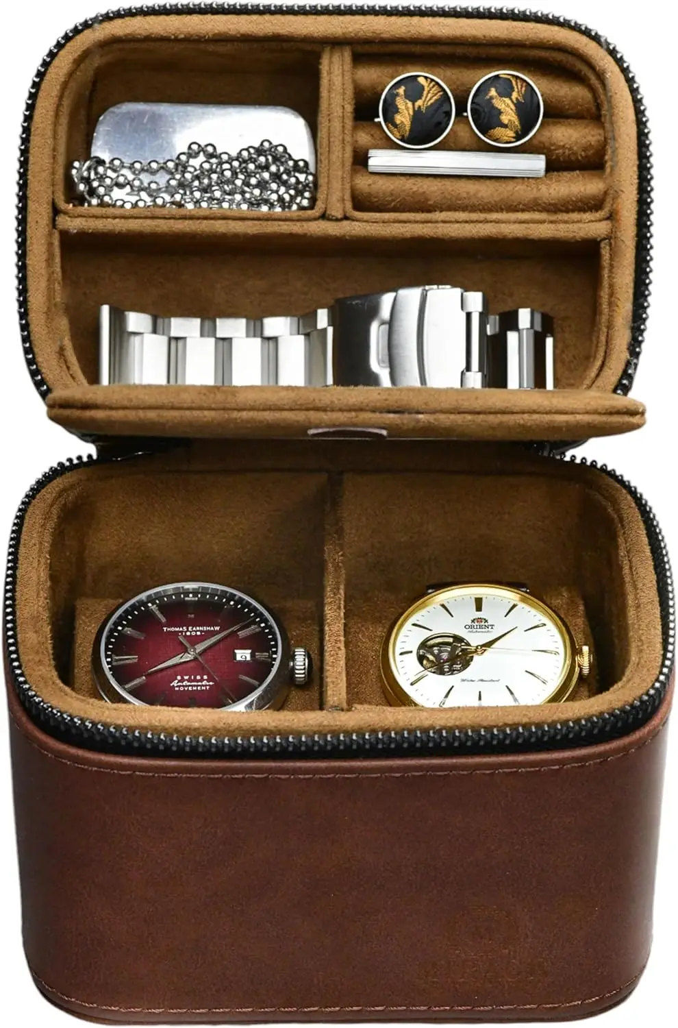 Men's Leather Travel Case for Watches and Jewelry with Swiss Motif, Durable Organizer
Men's Leather Travel Case for Watches and Jewelry with Swiss Motif, Durable Organizer