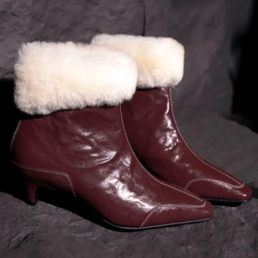 Women's sheepskin square toe 5.5cm thin high heel back zip autumn/winter ankle snow boots warm plush elegant ladies short boots
Women's sheepskin square toe 5.5cm thin high heel back zip autumn/winter ankle snow boots warm plush elegant ladies short boots