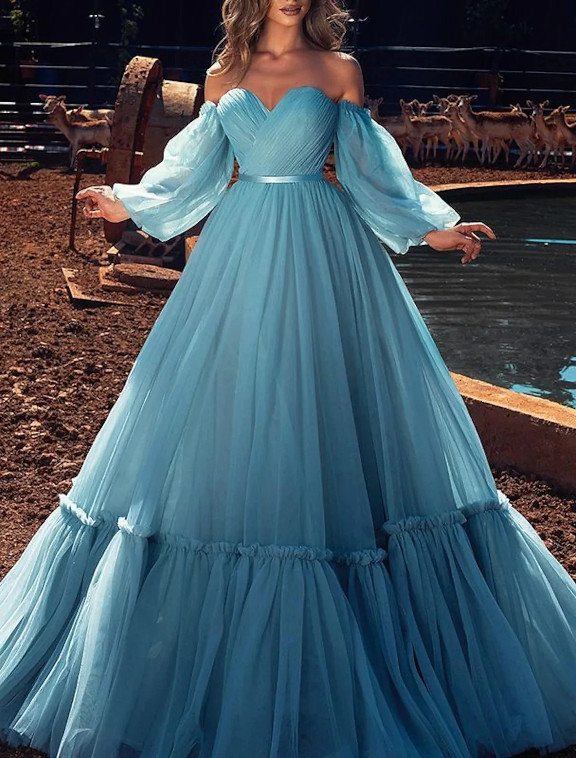 2025 Blue Prom Party Dress Long Sleeve Off Shoulder Chiffon Ruffles A-line Formal Evening Gowns New Robe De Soiree
2025 Blue Prom Party Dress Long Sleeve Off Shoulder Chiffon Ruffles A-line Formal Evening Gowns New Robe De Soiree