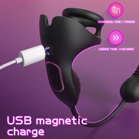 Cock Ring Vibro with Ball Stretcher Delay Ejaculation Plug Anal 9 Thrusting Modes Prostate Massage Bullet Anal Vibrator for Man