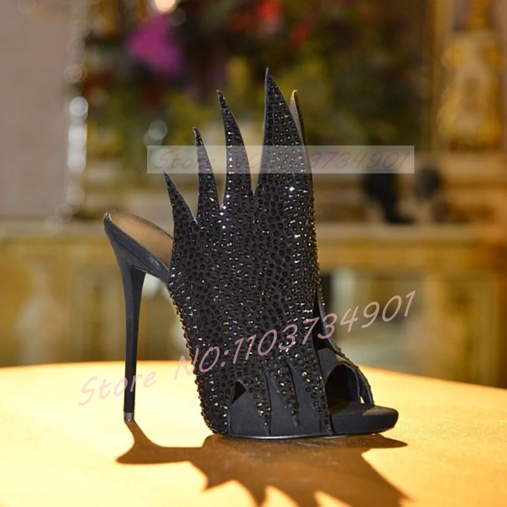 Black Flame Stiletto Heels Slippers Female Crystals Round Open Toe Party Flock Shoes Women Pull-on Outside High Heels Slippers
Black Flame Stiletto Heels Slippers Female Crystals Round Open Toe Party Flock Shoes Women Pull-on Outside High Heels Slippers