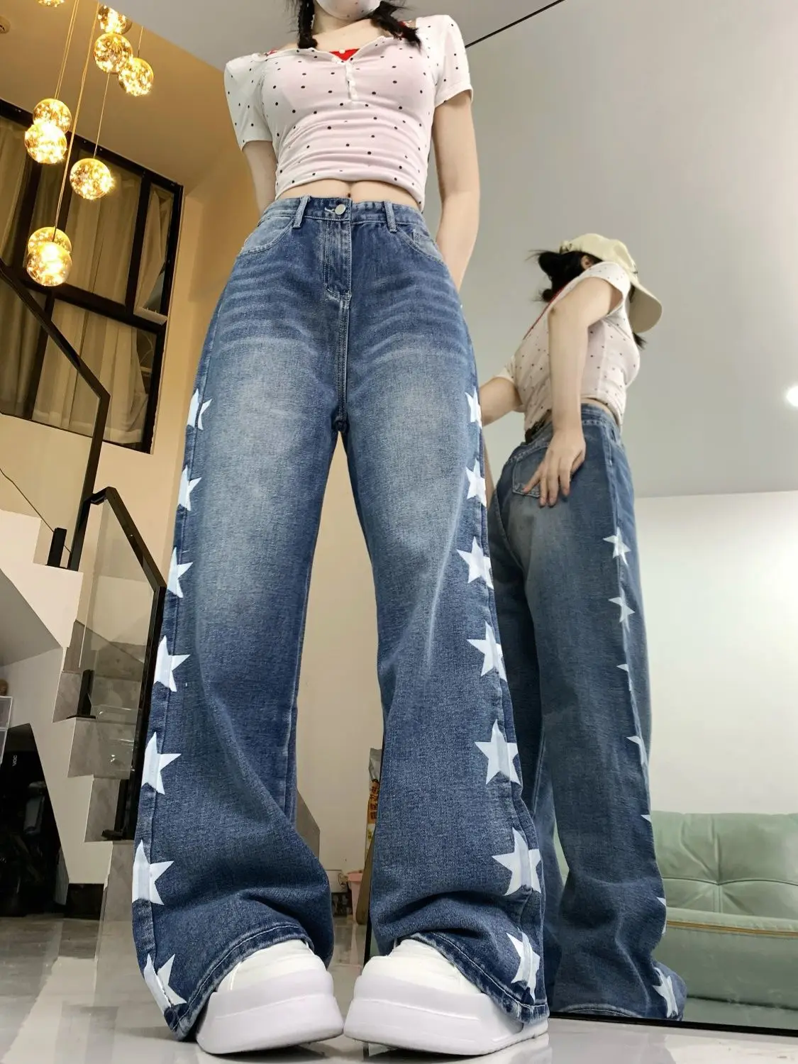 American High Street Side Row Star Printed Wide-Leg Jeans Women Autumn Winter New Style Ins Loose Straight Floor Trousers
American High Street Side Row Star Printed Wide-Leg Jeans Women Autumn Winter New Style Ins Loose Straight Floor Trousers