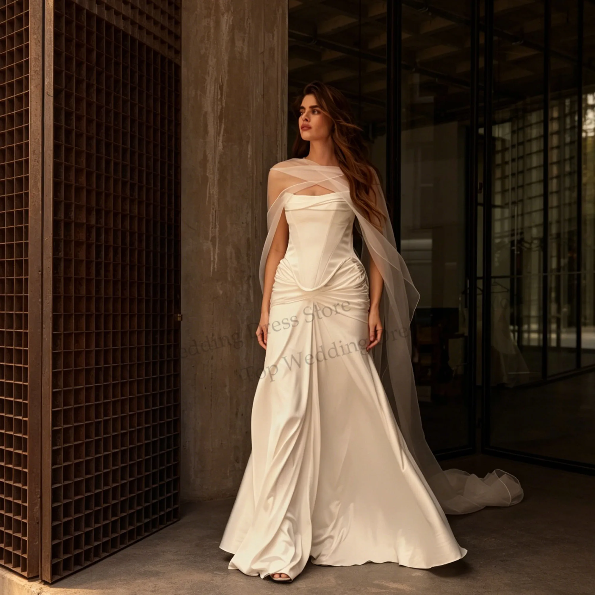 Satin Mermaid Wedding Dresses For Women Sleeveless Strapless Pleated Elegant Bride Gowns Corset Back robe de mariée Customized
Satin Mermaid Wedding Dresses For Women Sleeveless Strapless Pleated Elegant Bride Gowns Corset Back robe de mariée Customized